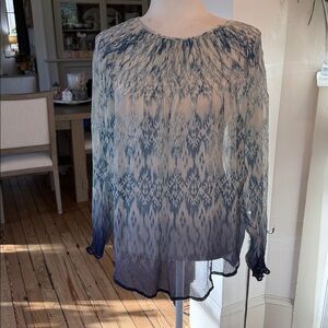 SUNDANCE Silk Blouse Ombre Semi
Sheer Ophelia Smocked Neck Boho Large